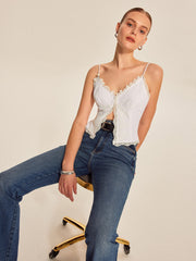 Lace Trim Button-Up Cami Top