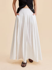 Pleated Cotton A-Line Skirt