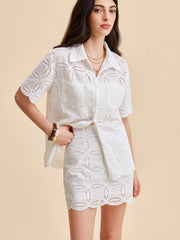 Semi-Sheer Cotton Eyelet Embroidered Skirt Set