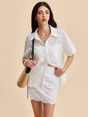 Semi-Sheer Cotton Eyelet Embroidered Skirt Set