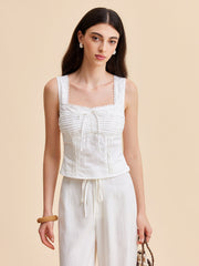 Pleated Cotton Zipper Tank Top