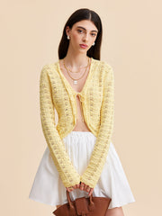 Tie-Front Crochet Knit Cardigan
