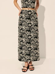 Embroidered Floral Split Skirt