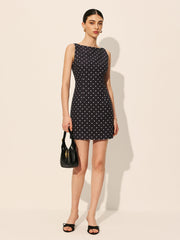 Polka Dot Zipper Crew Neck Short Dress