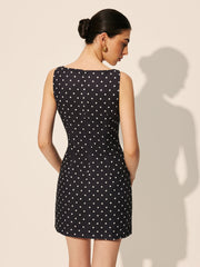 Polka Dot Zipper Crew Neck Short Dress