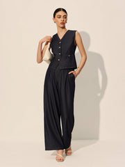 Denim Pockets Buttoned Vest