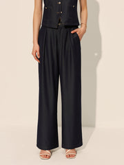 Mid-Waist Pockets Wide-Leg Denim Pants