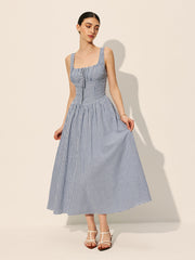 Cotton Checkerboard Tie-Front Dress