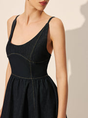 Backless Denim Flare Dress