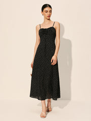 Polka Dot Zipper Drawstring Dress