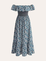 Boho Smocked Off-Shoulder Ruffle Floral Dress