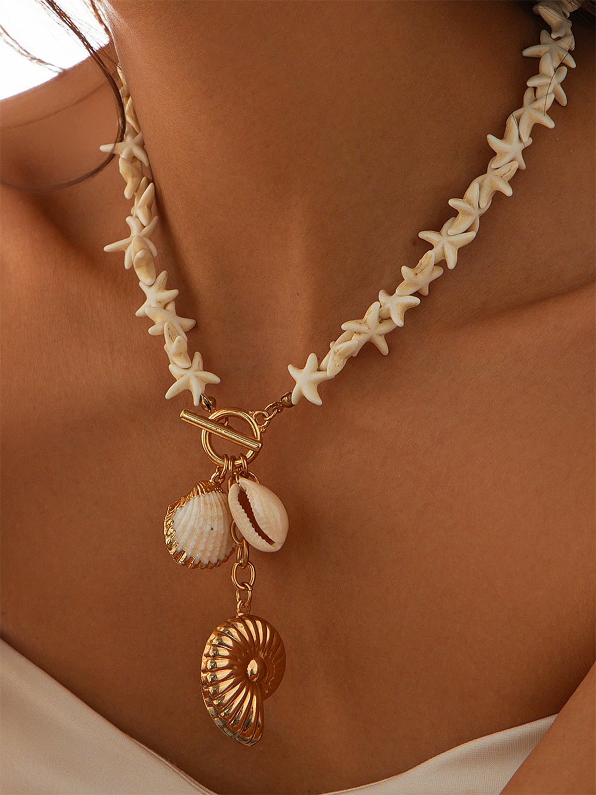 Starfish & Shell Pendant Beaded Necklace