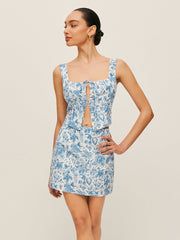 Printed Tie Front Crop Top With Skirt Set