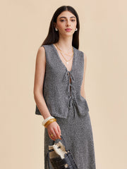 Tie Long Knit Vest