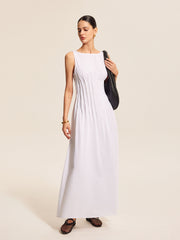 Cotton & Linen Pleated Sleeveless Dress