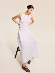 Cotton & Linen Pleated Sleeveless Dress