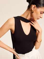 V-Neck Top With Scarf-Style Neck Tie