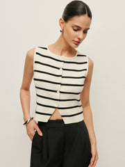 Striped Buttoned Knit Vest