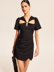 Cotton & Linen Cutout Puff Sleeve Dress