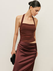 Ruched Halter Neck Cut-Out Detail Dress