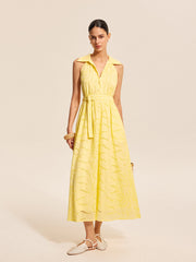 Cotton Belted Embroidered Dress