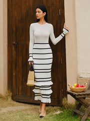 Striped Ruffled Sweater Dress