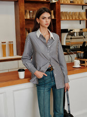 Striped Contrast Collar Button-Up Shirt