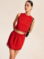 Cotton & Linen Scalloped Trim Skirt Set