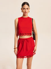Cotton & Linen Scalloped Trim Skirt Set