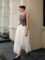 Elastic Waist Pleated Maxi Skirt