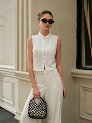 Cotton & Linen Round-Button Semi-Sheer Vest