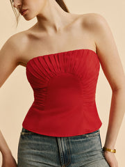 Cotton & Linen Pleated Strapless Top