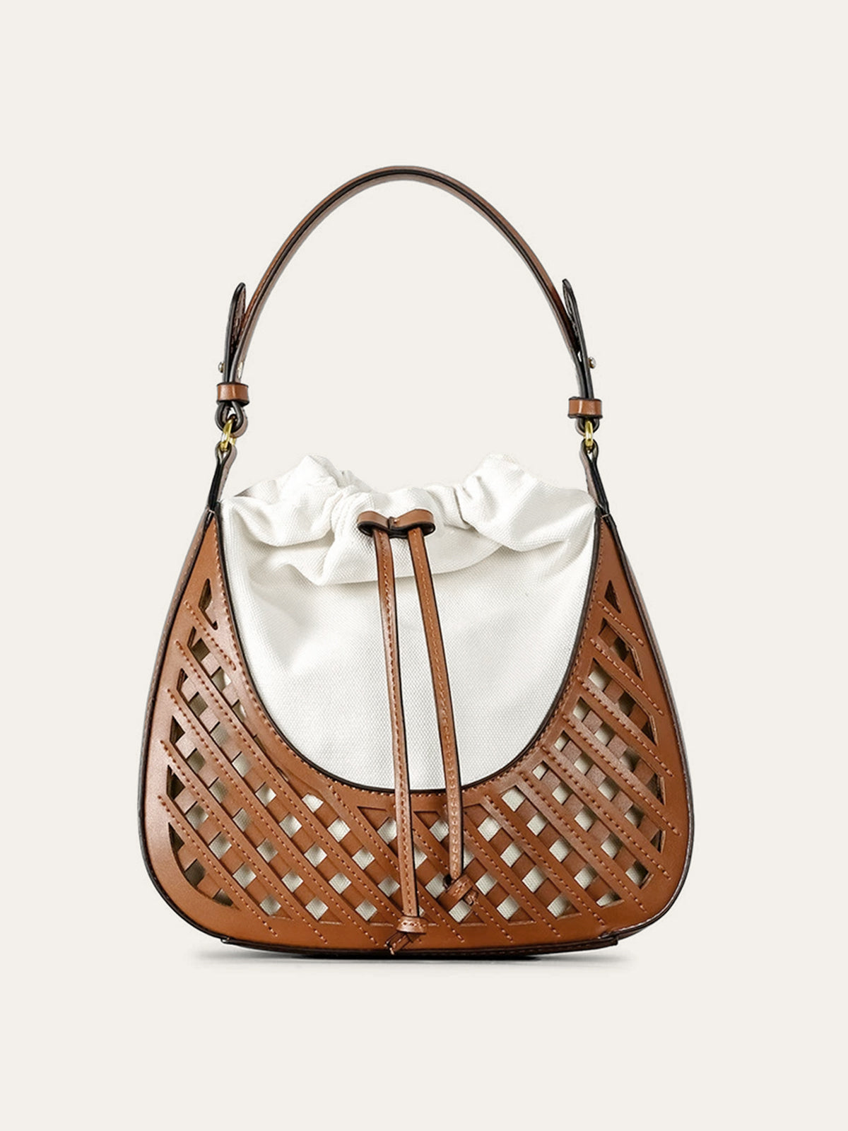 Woven Leather Drawstring Bag
