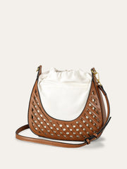 Woven Leather Drawstring Bag