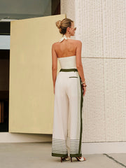 Striped Print Zipper Mid-Waist Pants