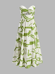 Twist Front Strapless Pleated Dress