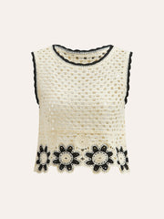 Crochet Floral Top With Pant Set