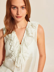 Semi-Sheer Ruffled Tie-Front Top