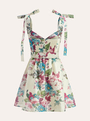 Floral Print Tie-Strap Belted Dress