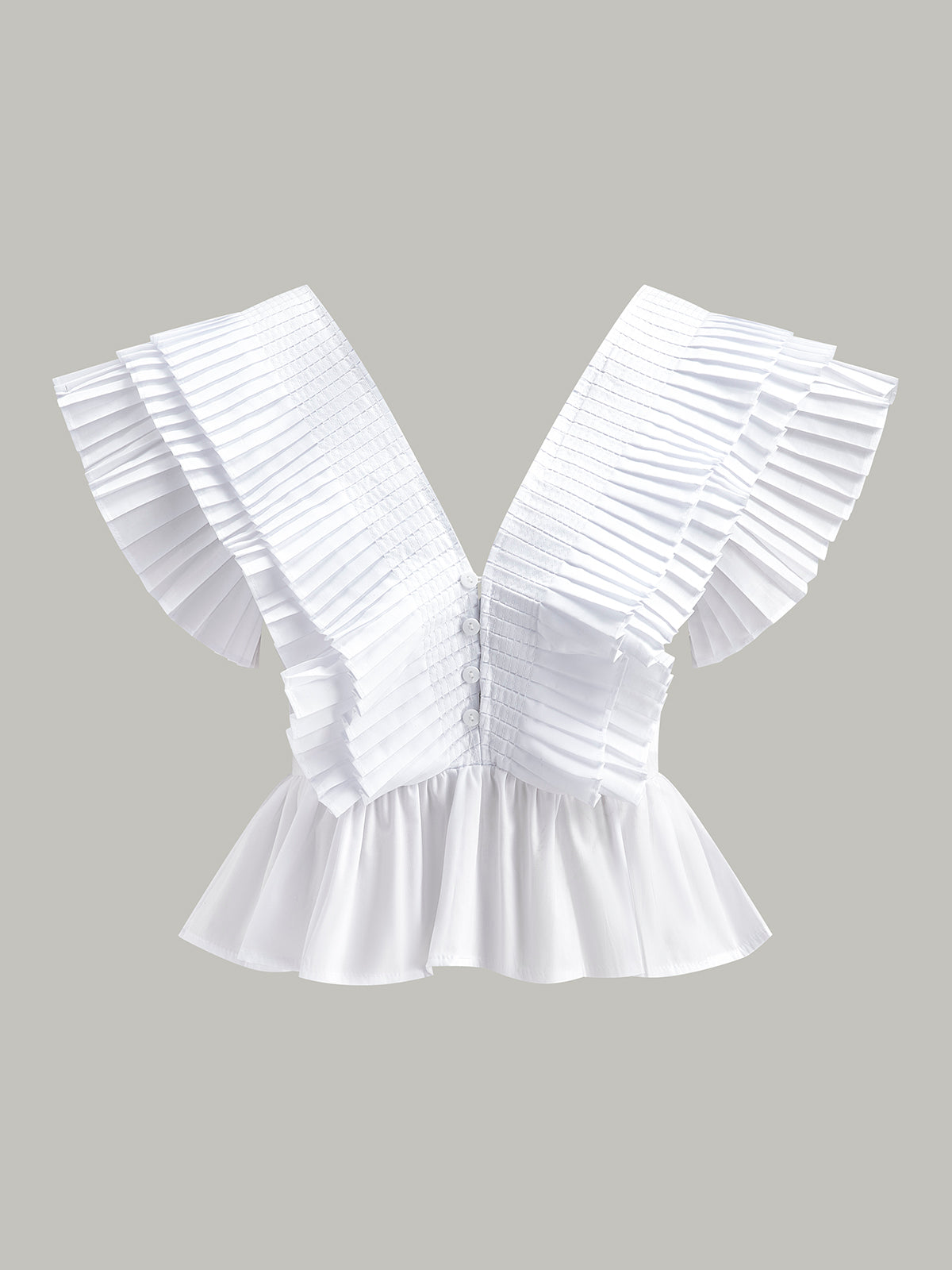Pleated V-Neck Button-Detail Top