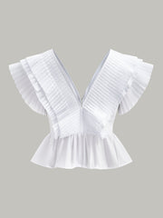 Pleated V-Neck Button-Detail Top