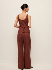 Cotton & Linen Tied Back Vest With Drawstring Pants Set