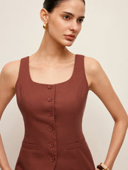 Cotton & Linen Tied Back Vest With Drawstring Pants Set