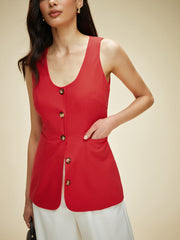 Cotton & Linen Pockets Buttoned Vest