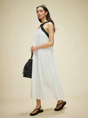 Semi-Sheer Cotton & Linen Backless Halter Dress