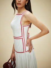 Cotton Contrast Trim Back Tie Dress