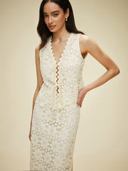 Lace Tied Front Top With Skirt Set