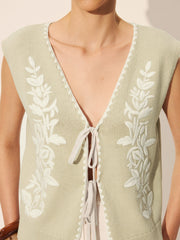 Embroidery Bow Floral Sweater Vest