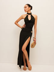 Flora Halter Cut-Out Split Skirt Set