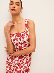 Flora Print Square-Neck Dress